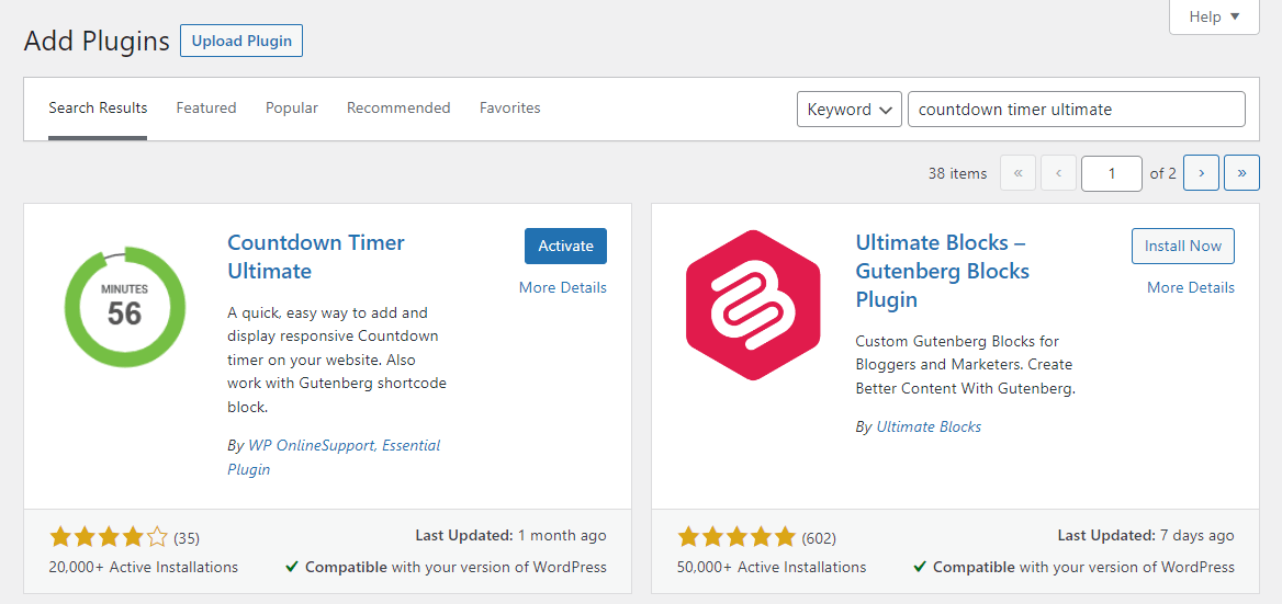 Installing Countdown Timer Ultimate in WordPress.