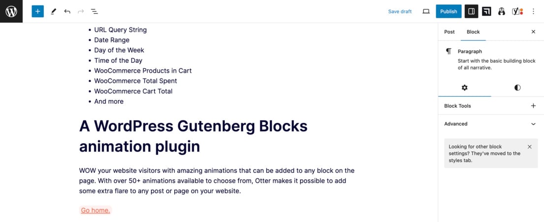 Successfully inserting a dynamic link inside the Gutenberg Editor.