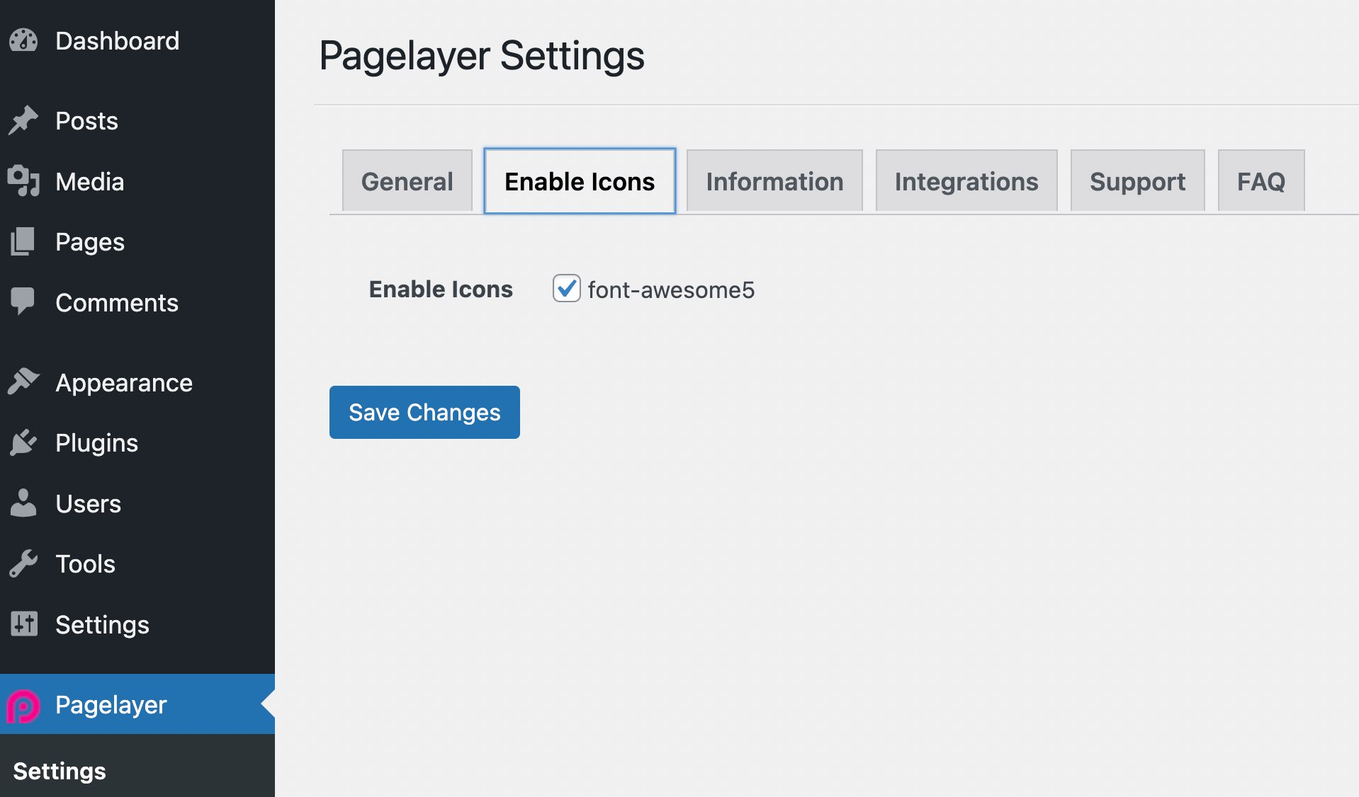 Pagelayer icon settings.