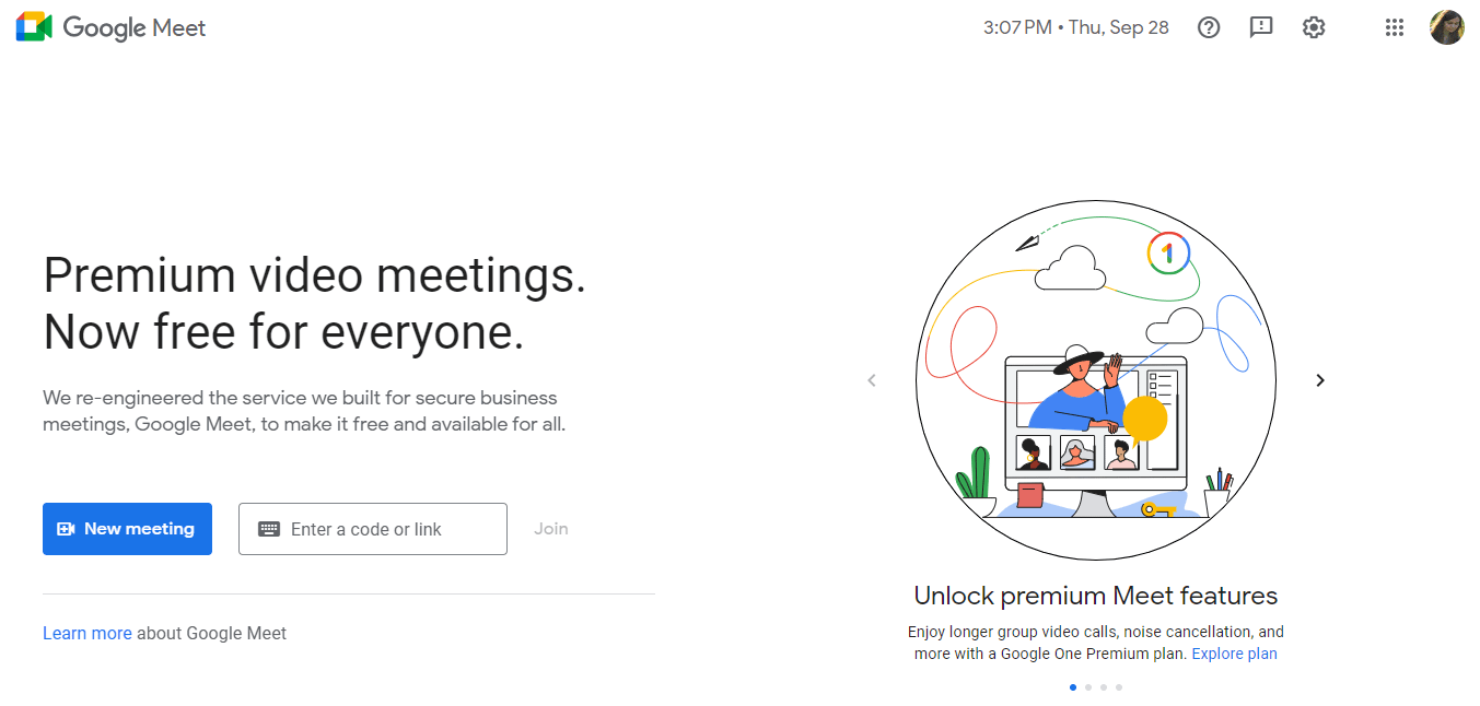 Google Meet landing page.