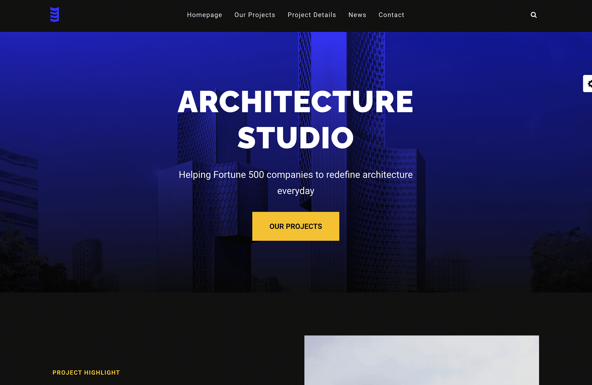 Neve theme's Architecture starter site has a dark blue color scheme.