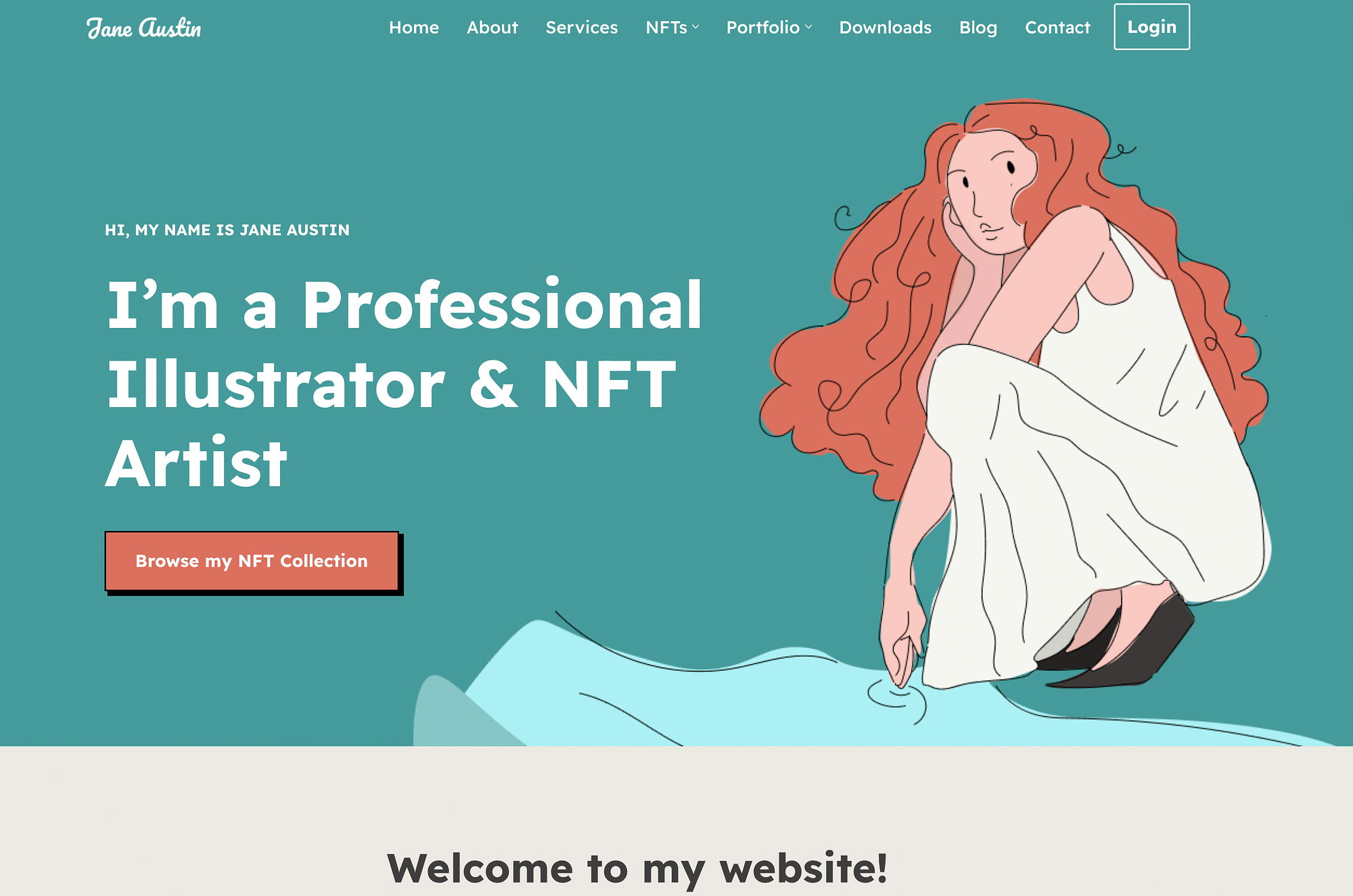 Neve theme's NFT Illustrator starter site, uses teal and orange, which is a strong color scheme for websites.