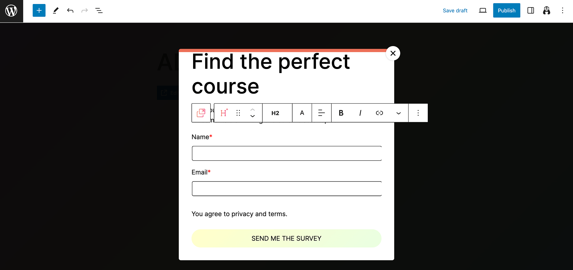 Modify the heading of your form popup.