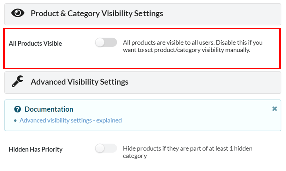 Product Visibility Settings for Manual Configuration