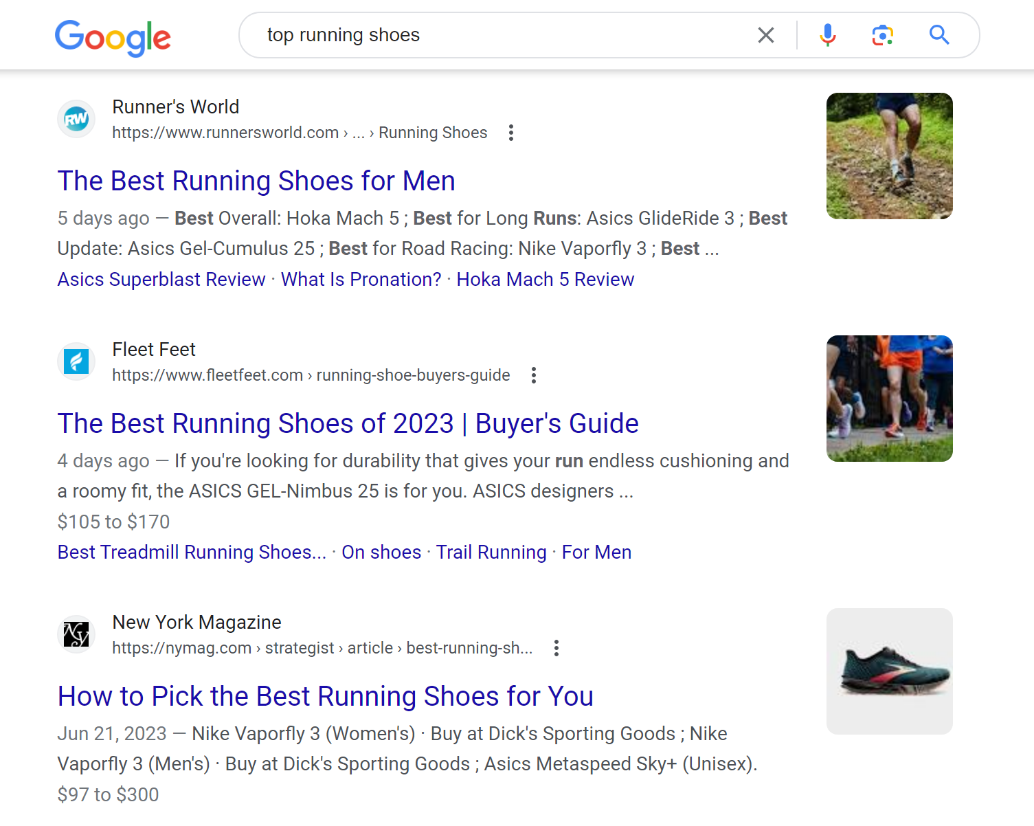 A SERP for running shoes.