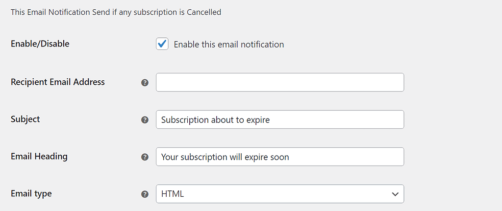 Configuring a notification about a subscription that's about to expire.
