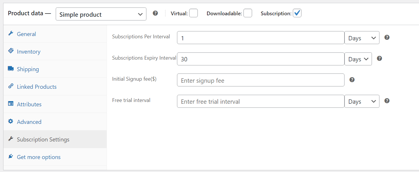 Configuring the subscriptions settings.