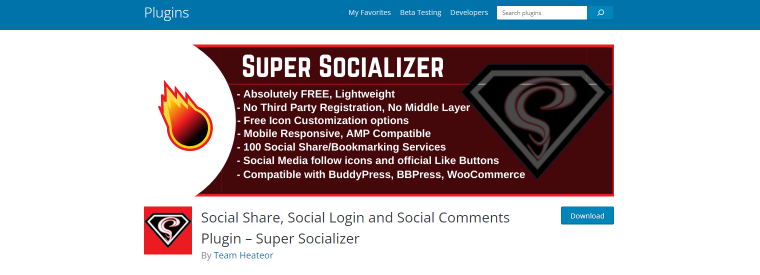 Super Socializer plugin homepage