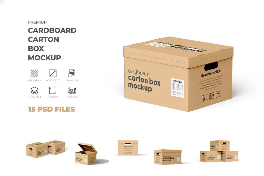 Cardboard Carton Moving Box Mockup - 