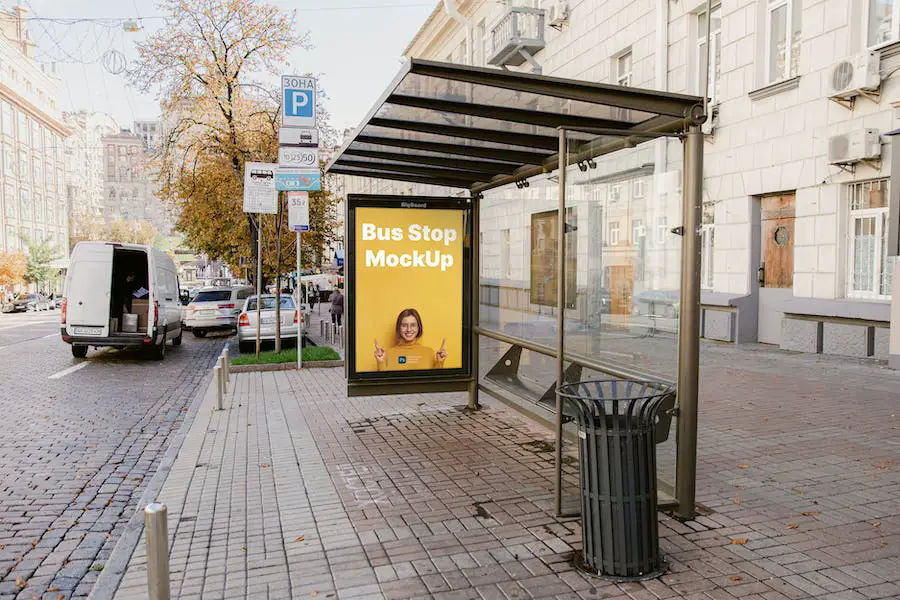 Bus Stop Poster Mockup Template - 