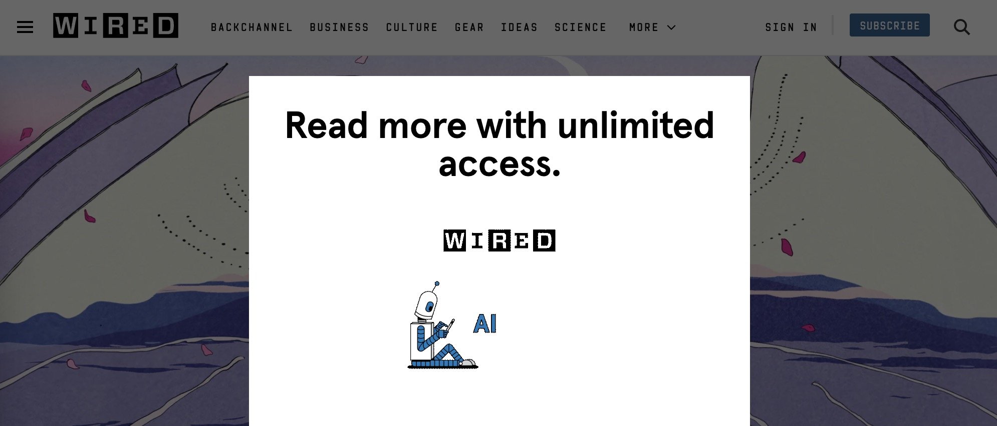 Wired Magazine's website paywall is an example of a revenue stream type you can use for your online business.