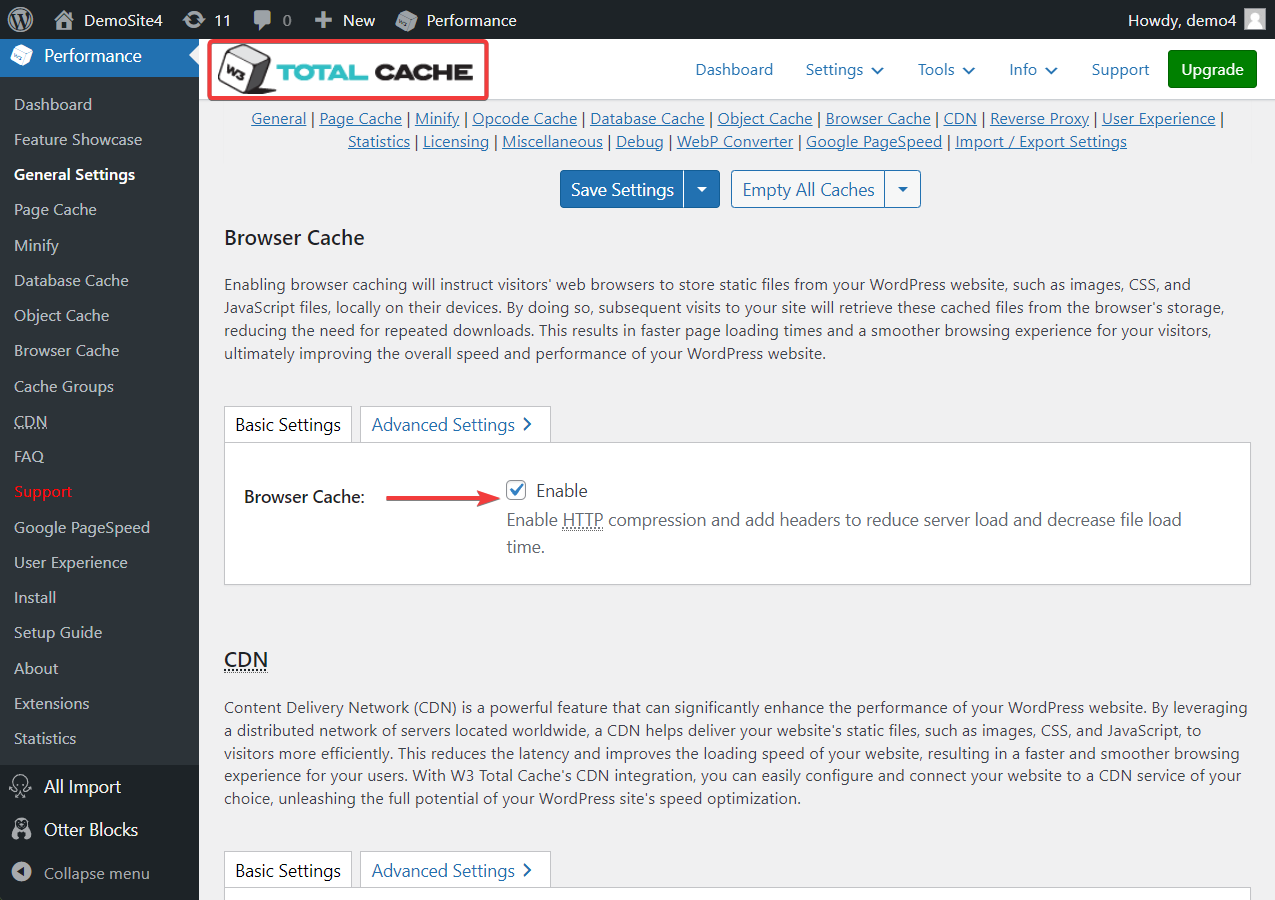 Leverage browser caching in WordPress with the WP Total Cache plugin.