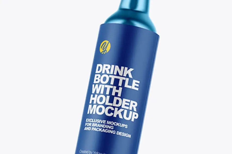 Metallic Drink Bottle w/ Holder Mockup - 