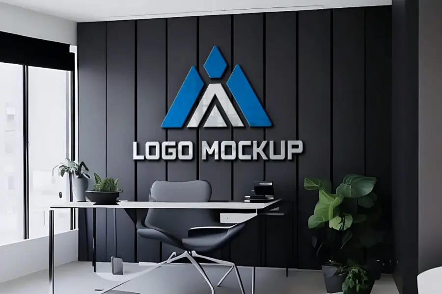 3D Logo Mockup On Black Wall Office Room - 