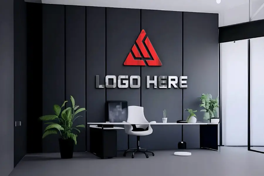 3D Logo Mockup On Office Room Black Wall - 
