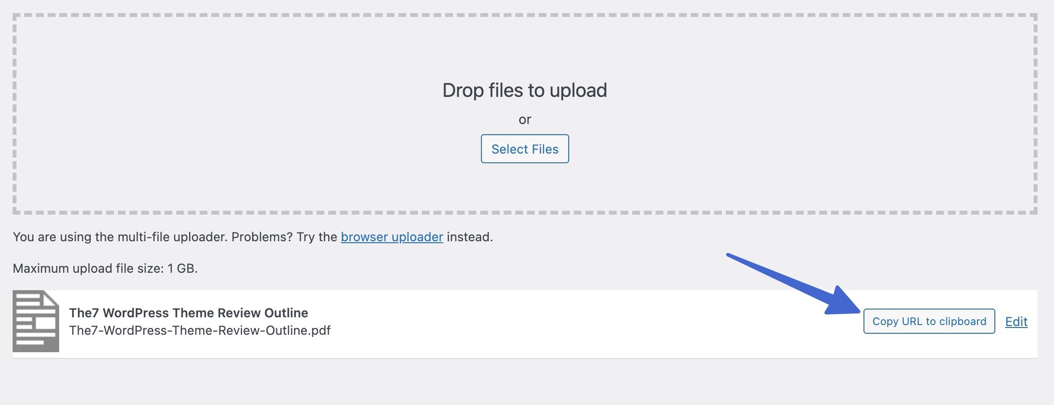 copy URL to clipboard to add downloadable files in WordPress.