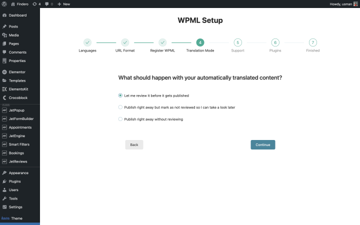 selecting type of review in wpml