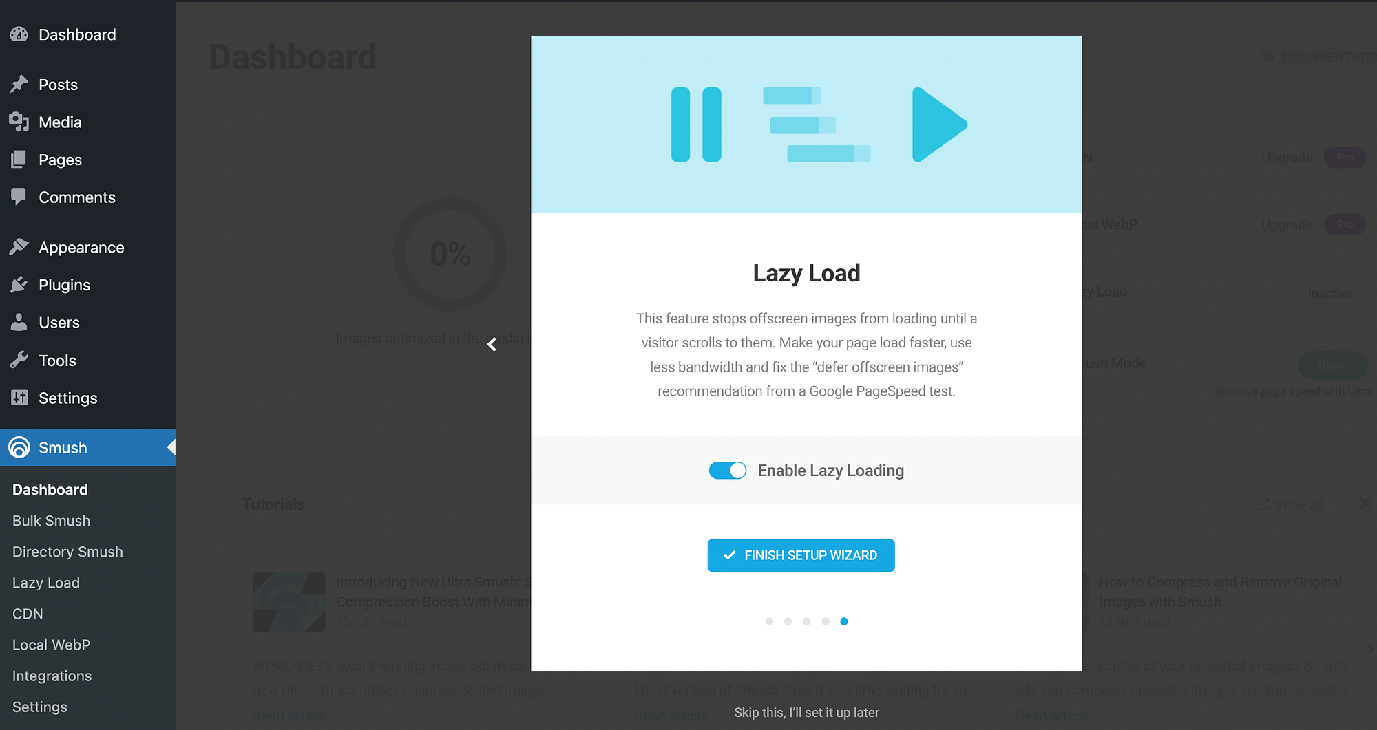 Enable lazy loading in Smush's setup wizard.