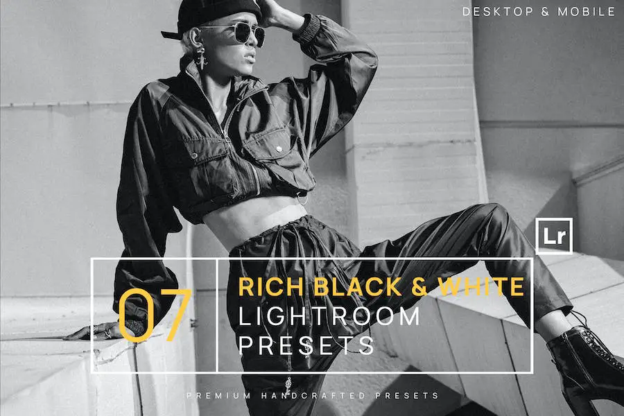 7 Rich Black & White BW Lightroom Presets + Mobil - 