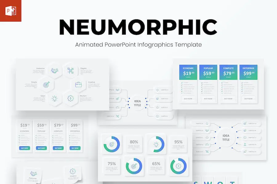 Neumorphic Animated PowerPoint Template Designs - 