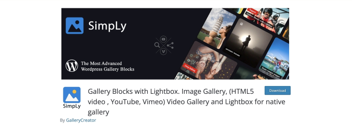 Simply Gallery Blocks plugin for wordpress