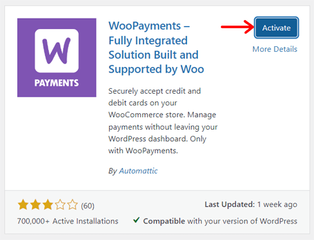 Activate WooPayments