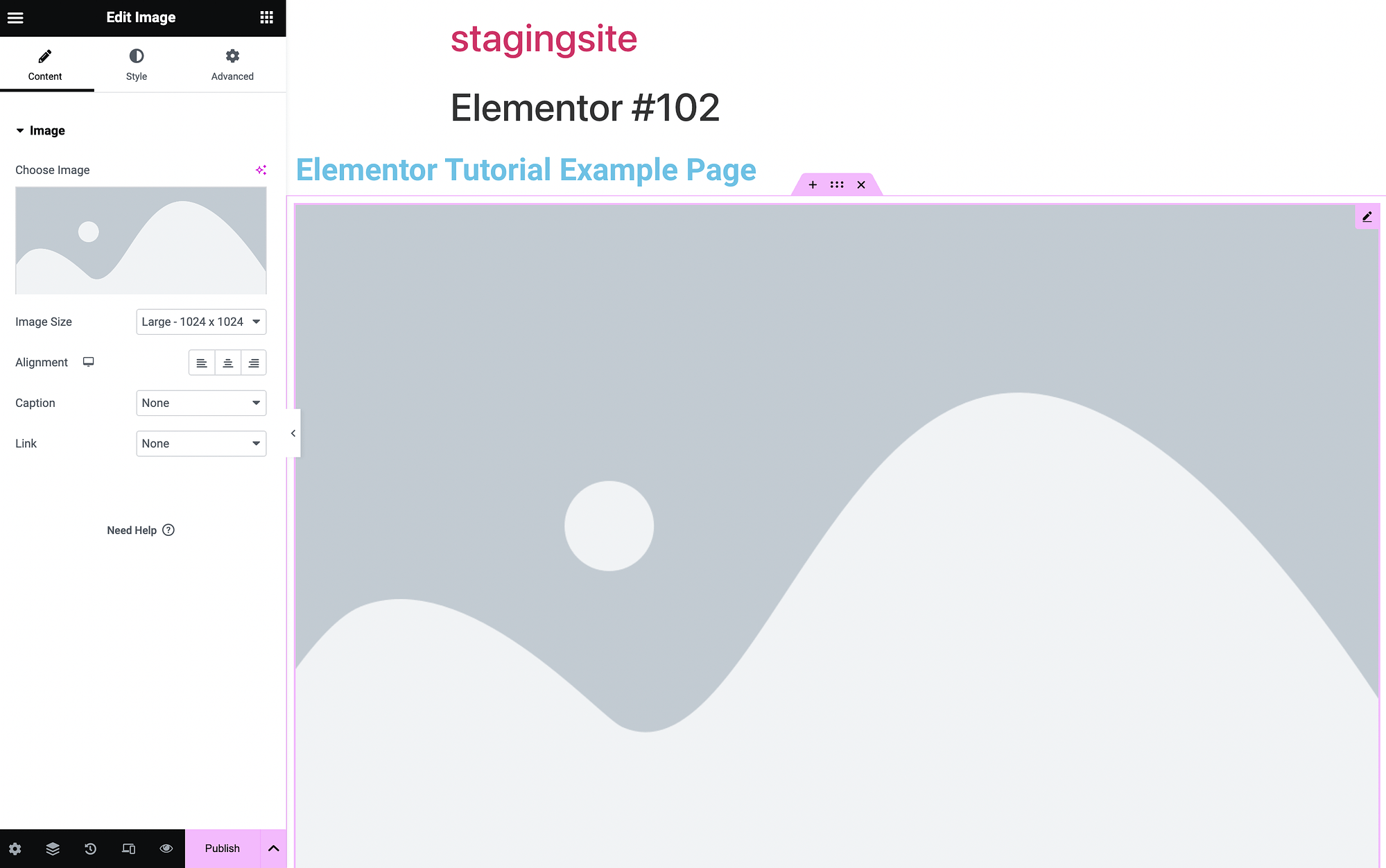 Adding an image widget in Elementor.