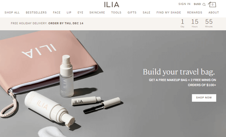 ILIA Beauty Website For Best CRO Practice Example
