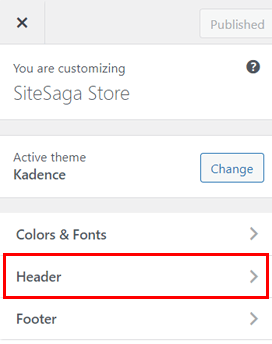 Open Header Menu in Customizer - How to Set Up a WooCommerce Store