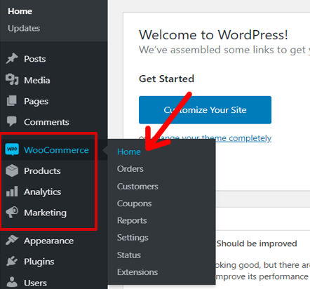 WooCommerce Option in WordPress Dashboard Menu