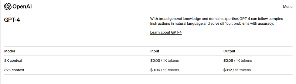 ChatGPT API cost for Model 4.