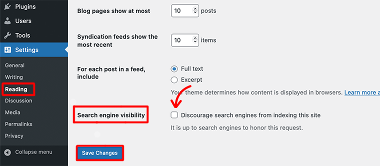 Search Engine Visibility Option