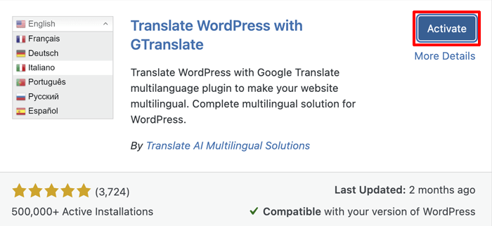 Activate GTranslate Plugin - How to Make a Website Multilingual