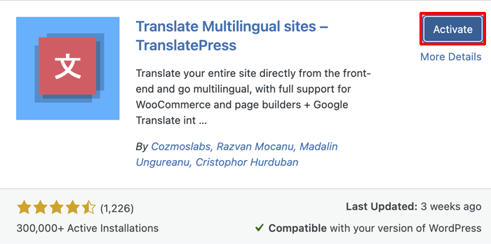 Activate TranslatePress Plugin - How to Make a Website Multilingual