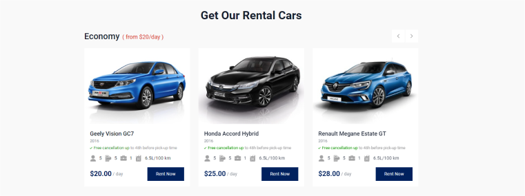 displaying products on car rental site