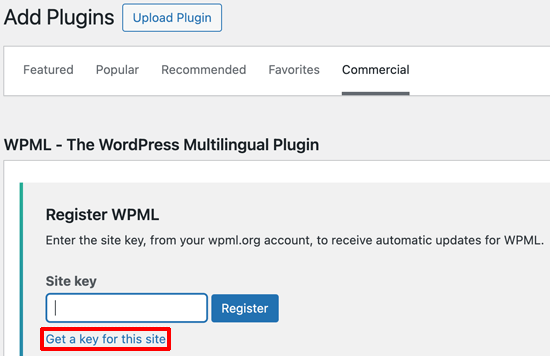 Getting a Site Key For WPML Plugin