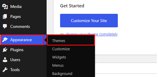 Going to themes in WordPress Dashboard