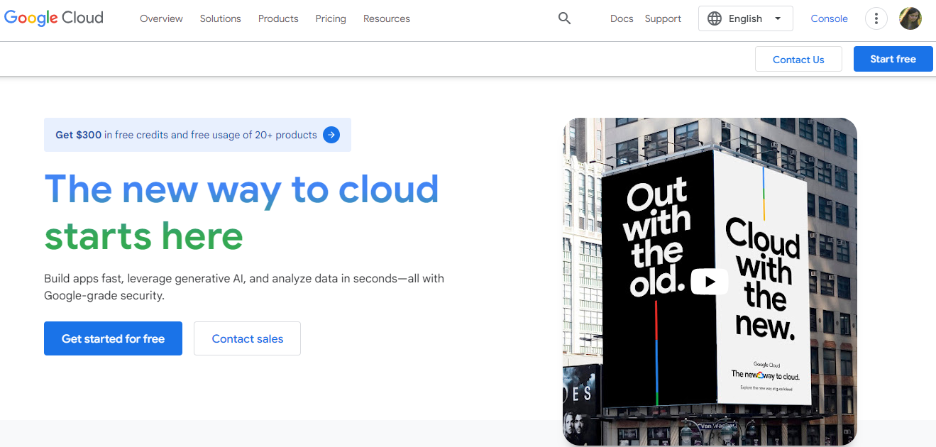 Google Cloud Platform homepage
