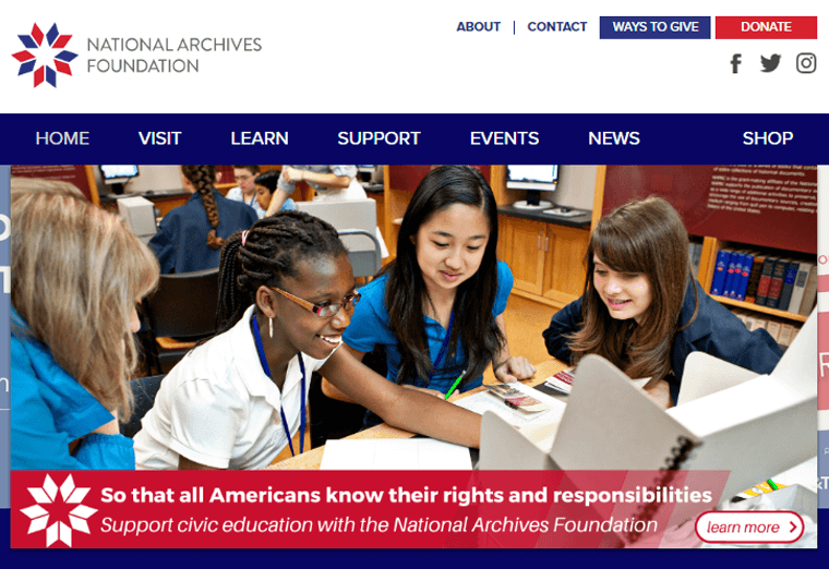 National Archive Foundation WordPress Sites Example