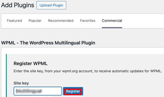 Registering WPML Site Key