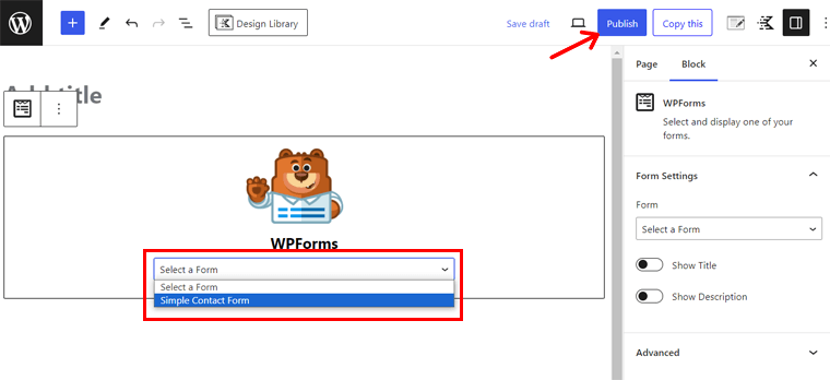 Select Form and Click 'Publish'