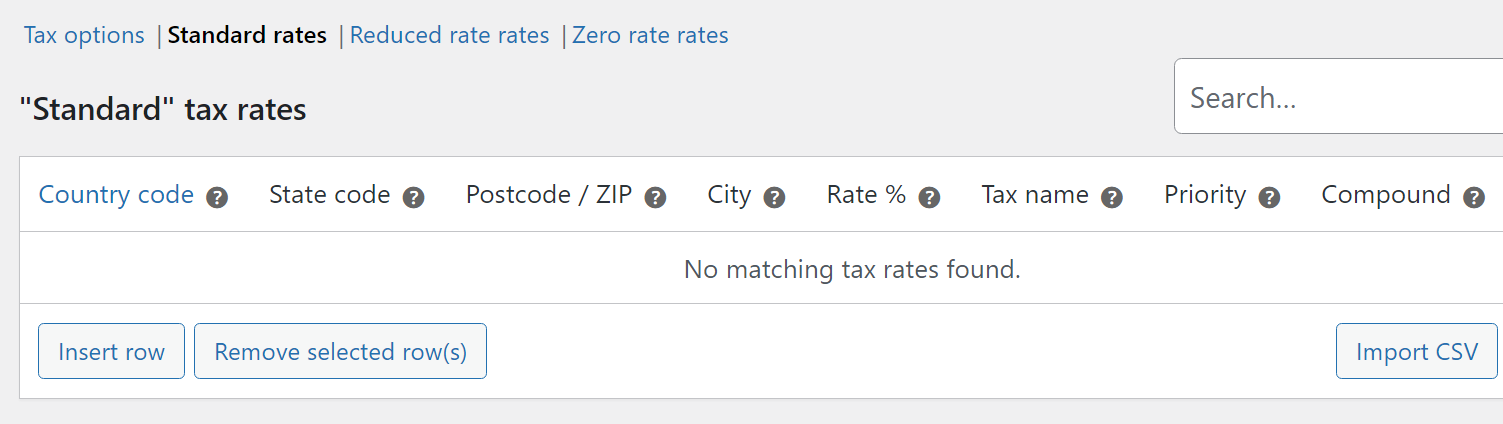 Configuring tax rates in WooCommerce.