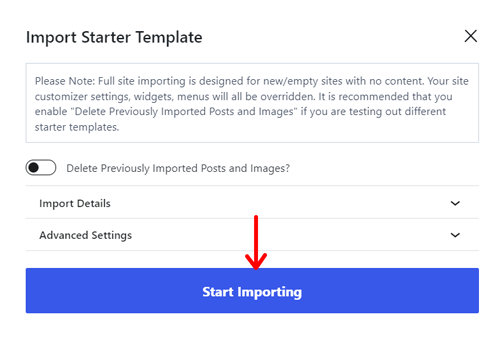 Start Importing Button