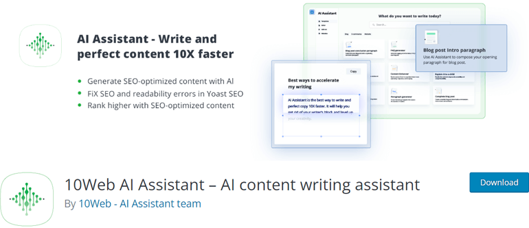 10Web AI Assistant - One of the Best AI Plugins for WordPress