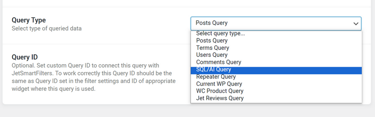 JetEngine SQL query type