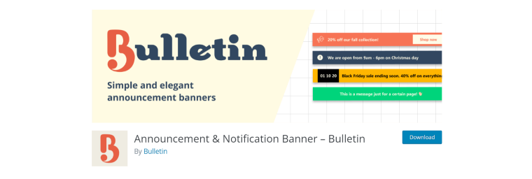 Bulletin plugin page on WordPress.org