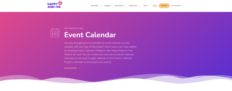 Happy Addons Event Calendar main page
