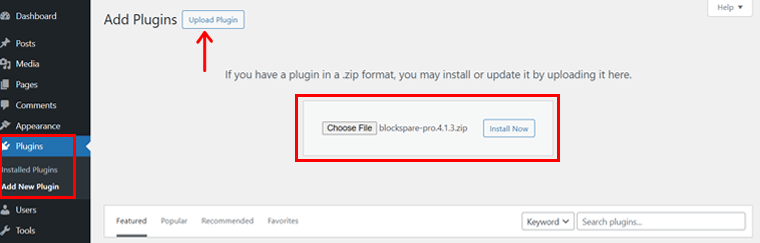 Upload the Zip File & Click on Install Now